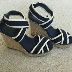 Tory Burch Navy and white espadrille wedged